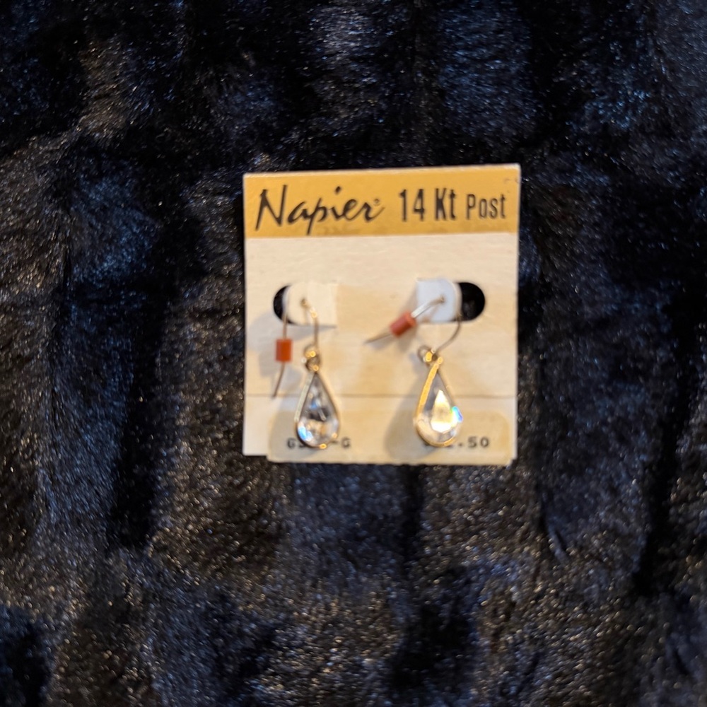 Napier 14K Post pierced Gold & 24K Sterling Silver & Faux Pearl Earrings - Picture 3 of 3